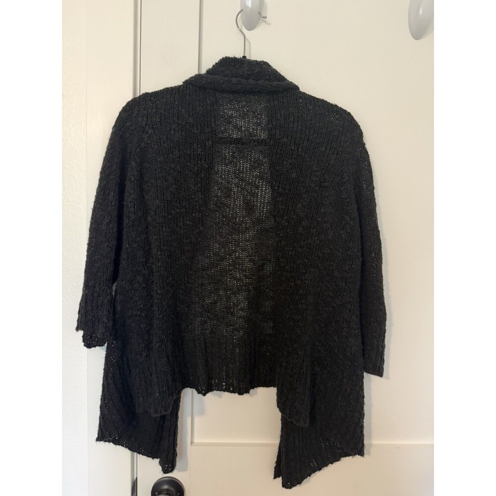 Fever Womens XL Black Solid Open-Knit Open-Front 3/4 Sleeve Acrylic Cardigan